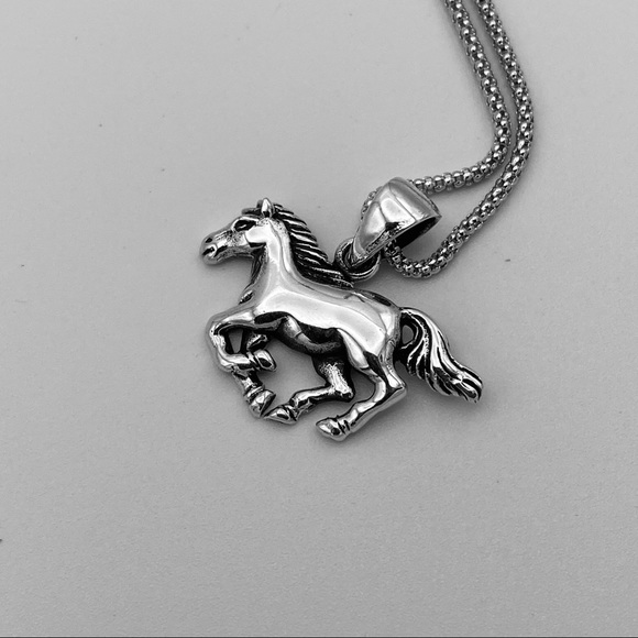 Accessories Mens Horse Necklace With Italian Rhodium Popcorn Poshmark